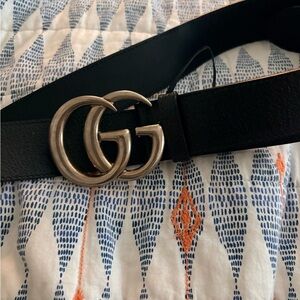 Authentic Gucci Black Belt with Gold GG Buckle